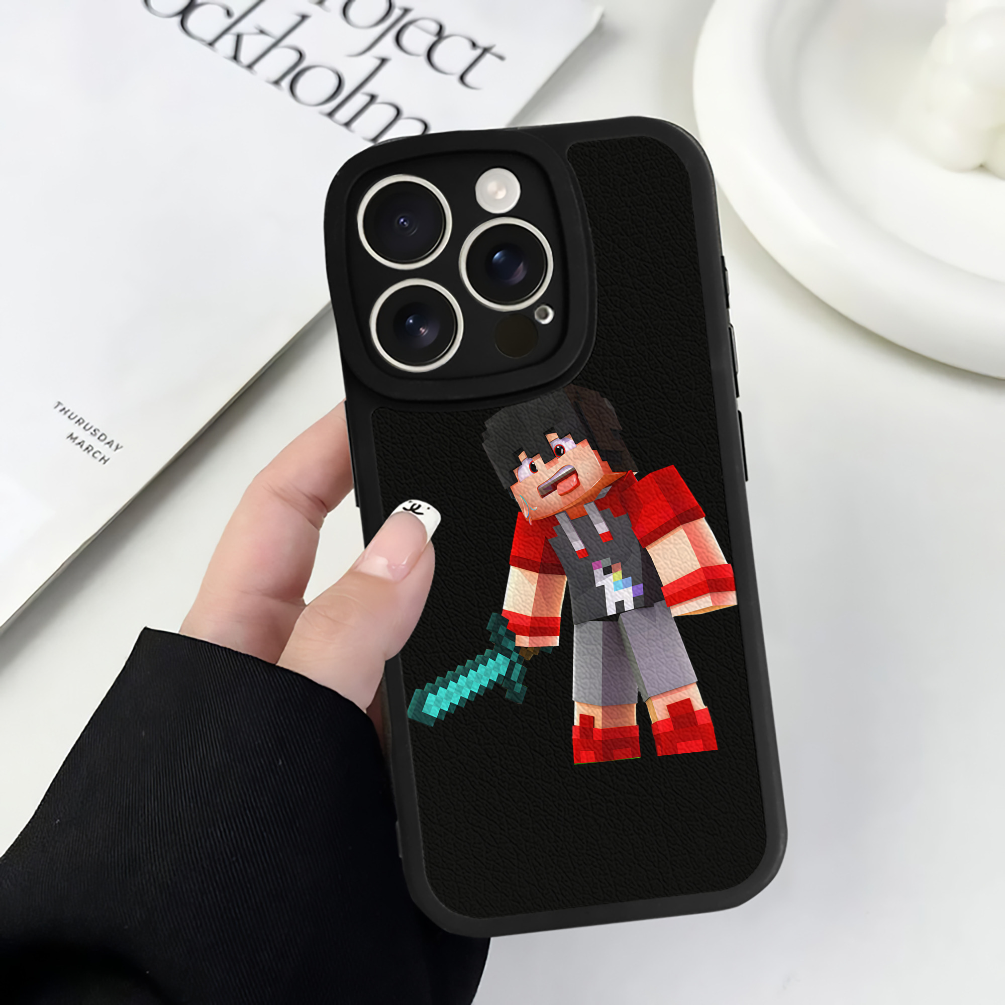 （画像用） マインクラフト ブロックの世界 Minecraft MC Block world 【iPhone 16シリーズ対応】シリコンスマホケース（レザー調） 材質：シリコン